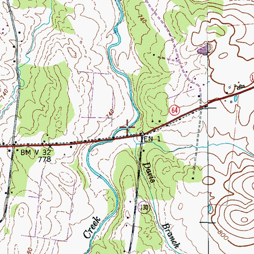 Topographic Map of Davis Branch, TN