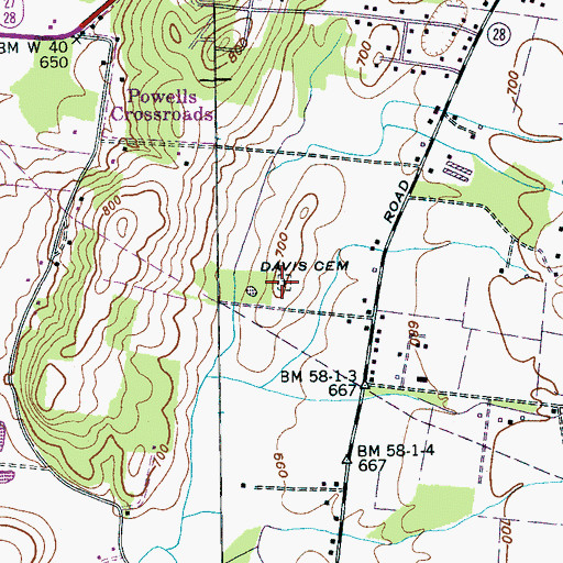 Topographic Map of Davis Cemetery, TN