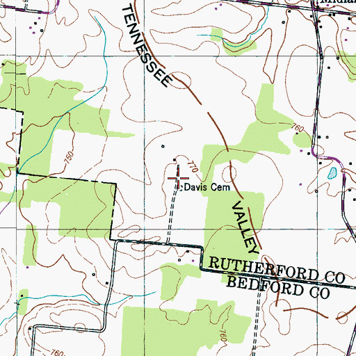 Topographic Map of Davis Cemetery, TN