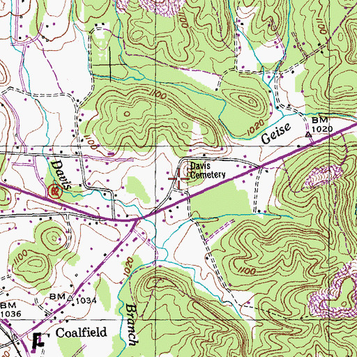 Topographic Map of Davis Cemetery, TN