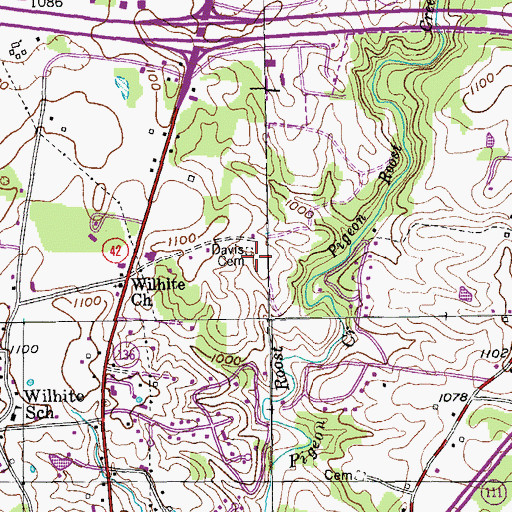 Topographic Map of Davis Cemetery, TN