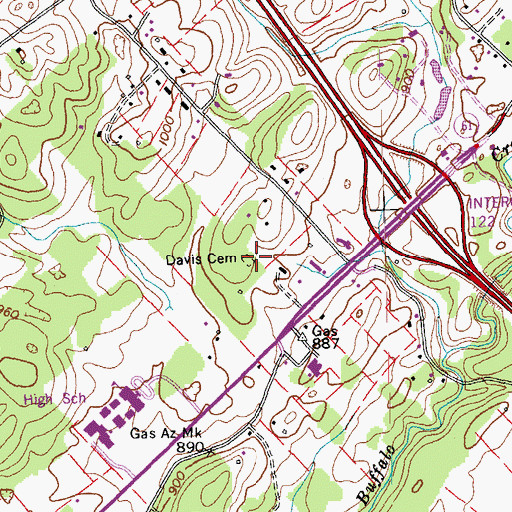 Topographic Map of Davis Cemetery, TN