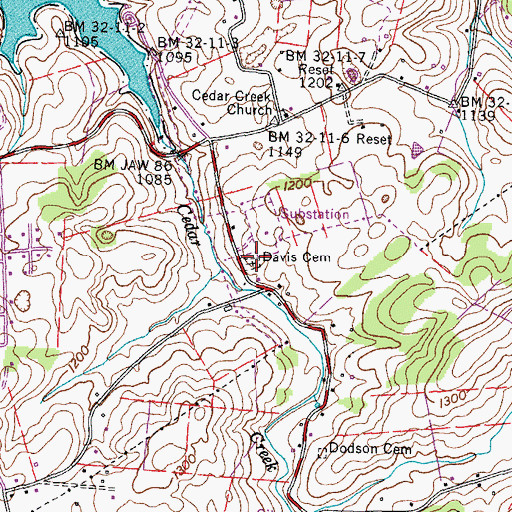 Topographic Map of Davis Cemetery, TN