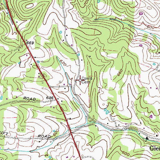 Topographic Map of Davis Cemetery, TN