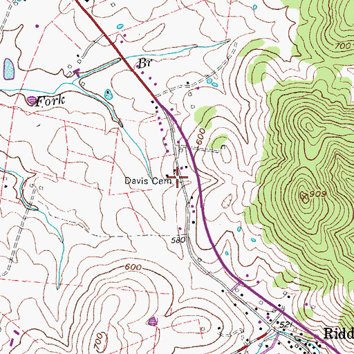 Topographic Map of Davis Cemetery, TN