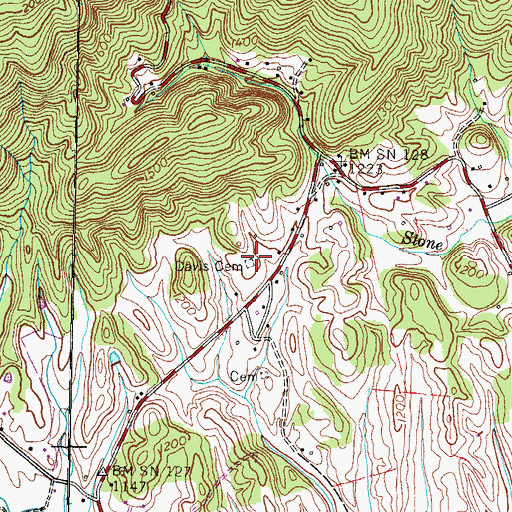 Topographic Map of Davis Cemetery, TN