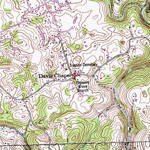 Topographic Map of Davis Chapel, TN
