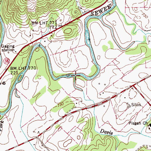 Topographic Map of Davis Creek, TN