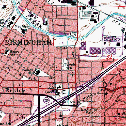 Topographic Map of Tuxedo Park, AL