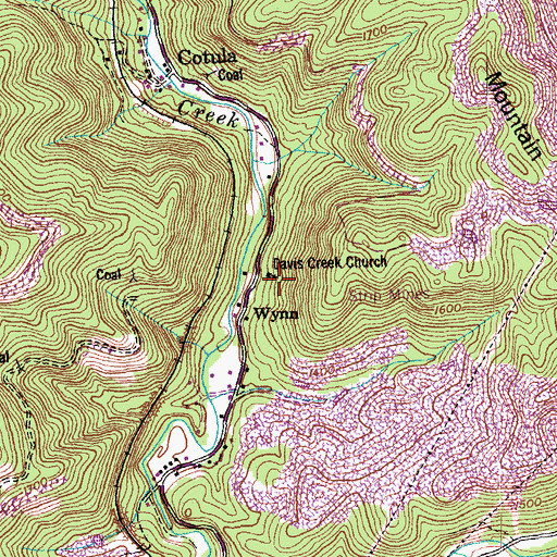 Topographic Map of Davis Creek Church, TN