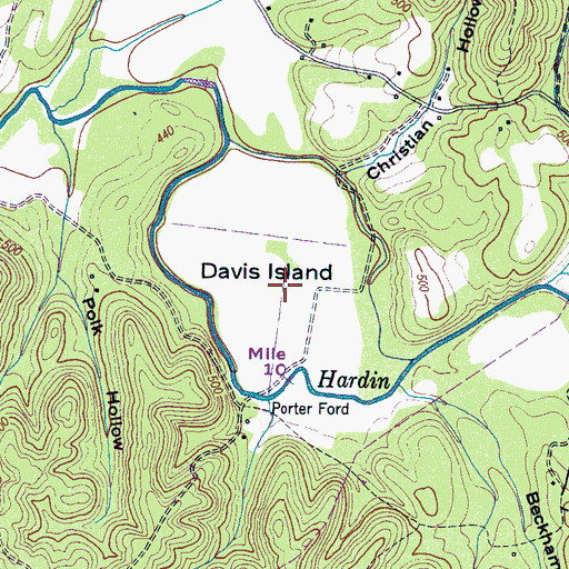 Topographic Map of Davis Island, TN
