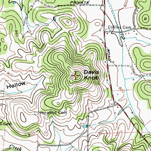 Topographic Map of Davis Knob, TN