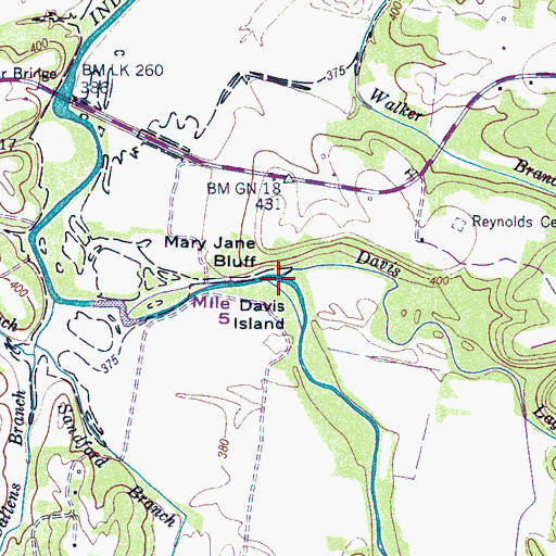 Topographic Map of Davis Lagoon, TN