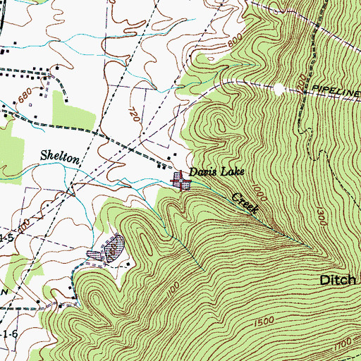 Topographic Map of Davis Lake, TN