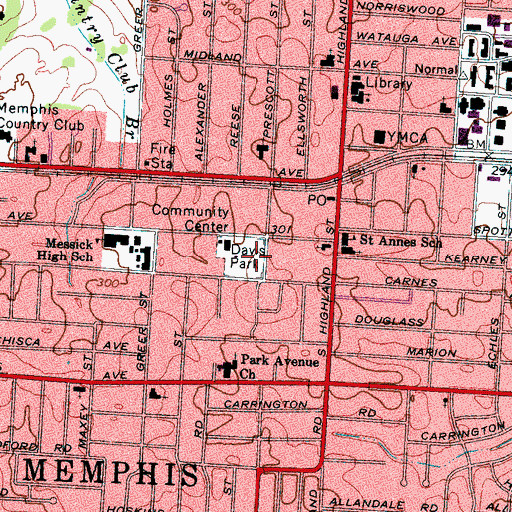 Topographic Map of Davis Park, TN