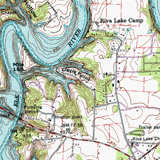 Topographic Map of Davis Point, TN