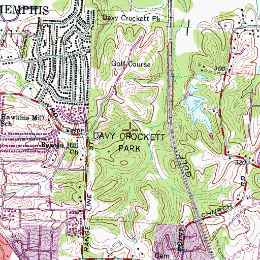 Topographic Map of Davy Crockett Park, TN