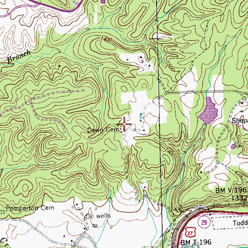 Topographic Map of Dawn Cemetery, TN