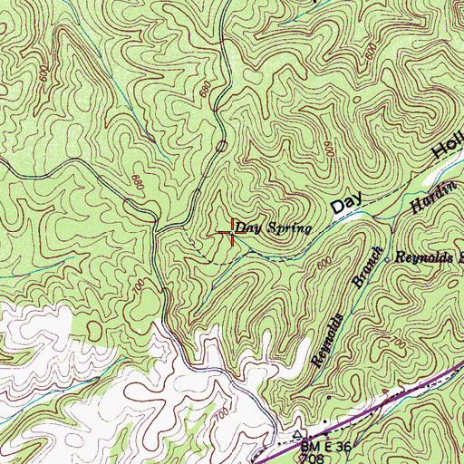 Topographic Map of Day Spring, TN