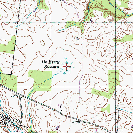 Topographic Map of De Berry Swamp, TN