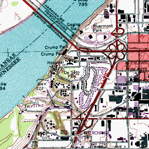 Topographic Map of De Soto Park, TN
