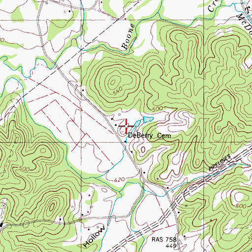 Topographic Map of DeBerry Cemetery, TN
