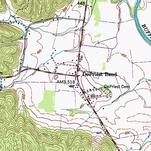 Topographic Map of DePriest Bend, TN