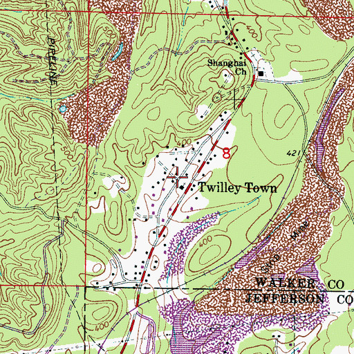 Topographic Map of Twilley Town, AL
