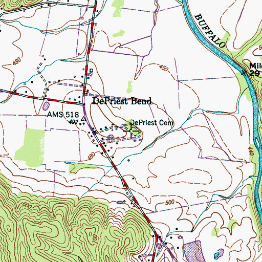 Topographic Map of DePriest Cemetery, TN
