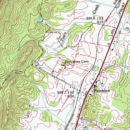 Topographic Map of DeVaney Cemetery, TN