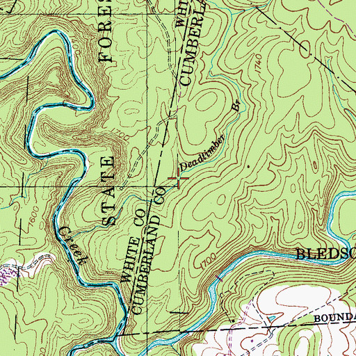 Topographic Map of Deadtimber Branch, TN