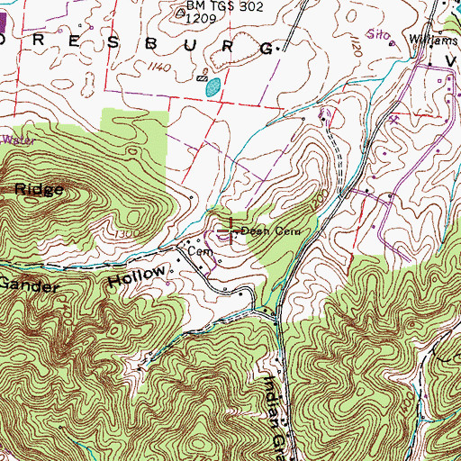 Topographic Map of Dean Cemetery, TN