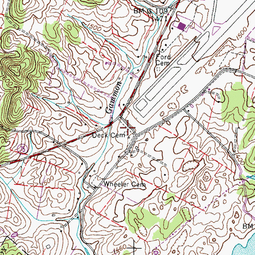Topographic Map of Deck Cemetery, TN