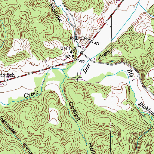 Topographic Map of Deer Creek, TN