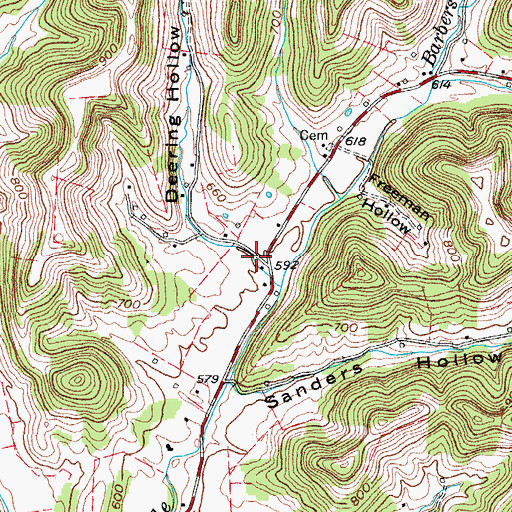 Topographic Map of Deering Hollow, TN