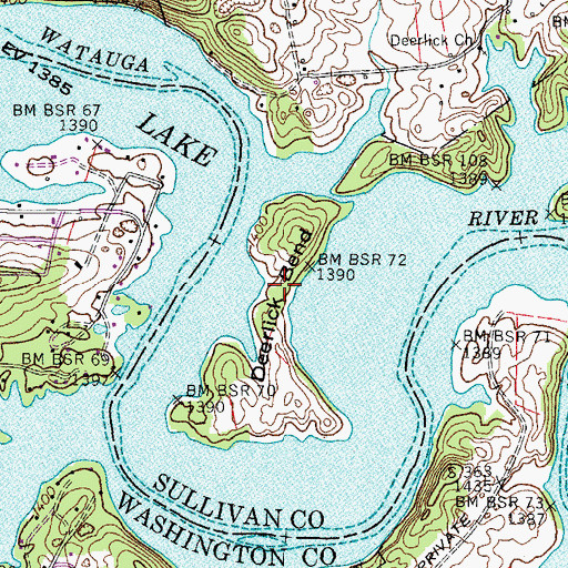 Topographic Map of Deerlick Bend, TN