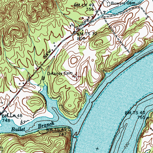 Topographic Map of Delaney Cemetery, TN