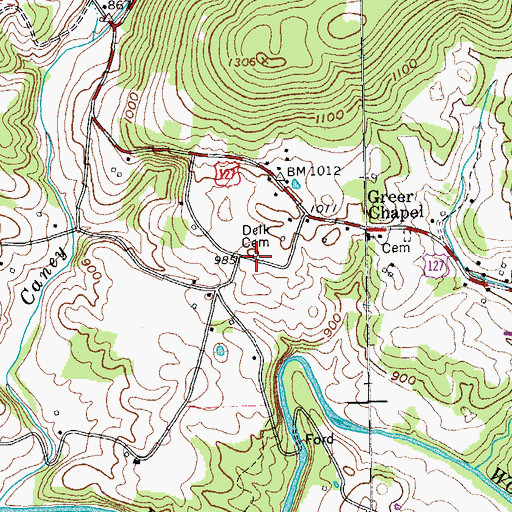 Topographic Map of Delk Cemetery, TN
