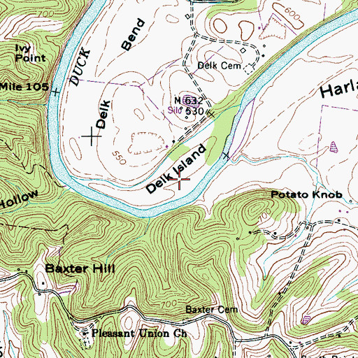 Topographic Map of Delk Island, TN