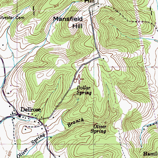 Topographic Map of Dellrose School, TN