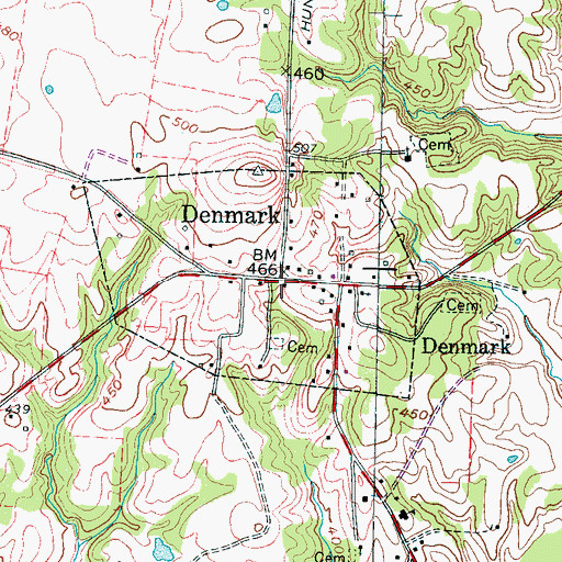 Topographic Map of Denmark, TN