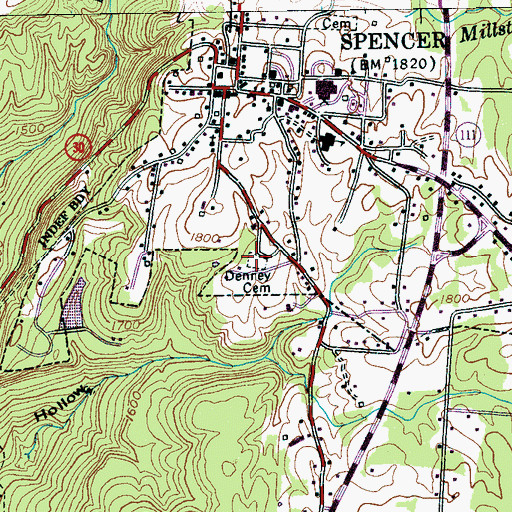 Topographic Map of Denney Cemetery, TN