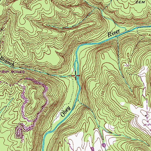 Topographic Map of Dennis Branch, TN