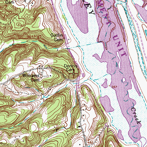 Topographic Map of Dennis Cemetery, TN