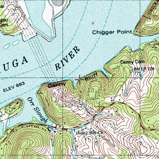 Topographic Map of Denny Bluff, TN