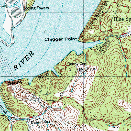 Topographic Map of Denny Cemetery, TN