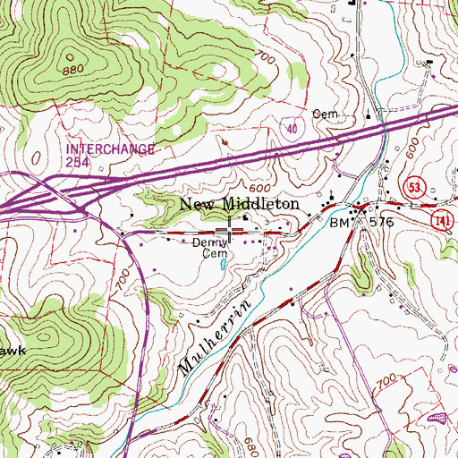 Topographic Map of Denny Cemetery, TN