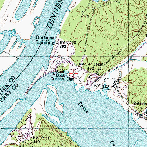 Topographic Map of Denson Cemetery, TN