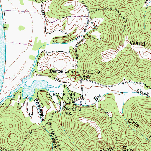Topographic Map of Denton Cemetery, TN