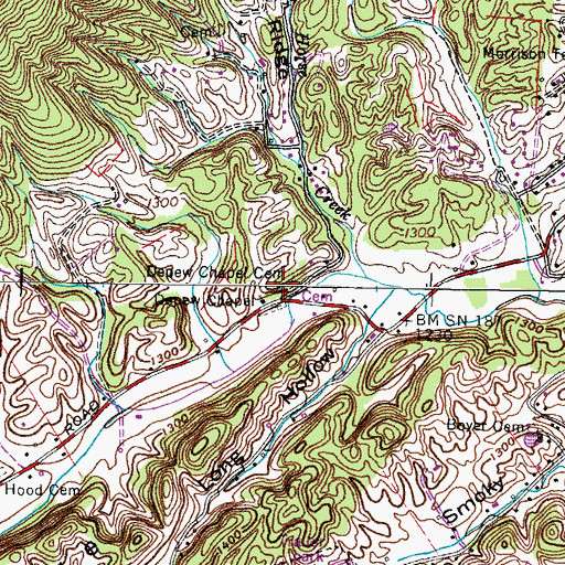 Topographic Map of Depew Chapel Cemetery, TN